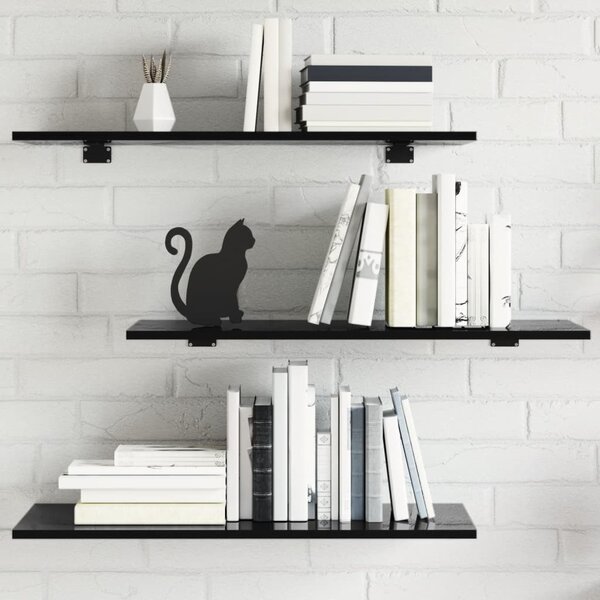 8 db magasfényű fekete forgácslap könyvespolc lap 80x30x1,5 cm