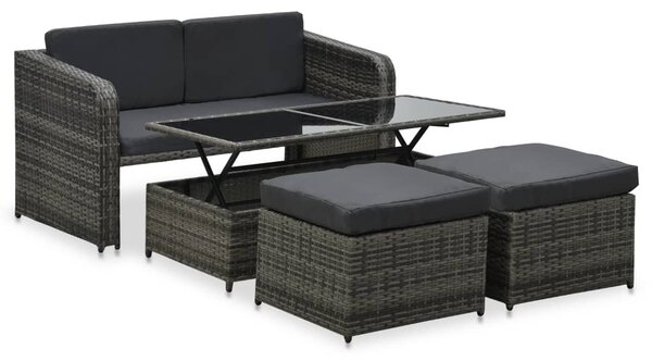 4 részes antracitszürke polyrattan kerti ülőgarnitúra párnákkal