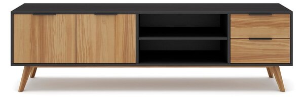 Fekete-natúr színű borovi fenyő TV-állvány 180x53 cm Lavis – Marckeric