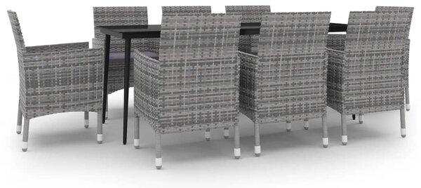 9 részes polyrattan és üveg kerti étkezőgarnitúra párnákkal