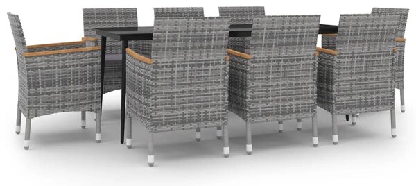 9 részes polyrattan és üveg kerti étkezőgarnitúra párnákkal