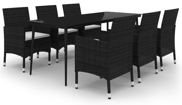 7 részes polyrattan és üveg kerti étkezőgarnitúra párnákkal