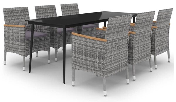 7 részes polyrattan és üveg kerti étkezőgarnitúra párnákkal