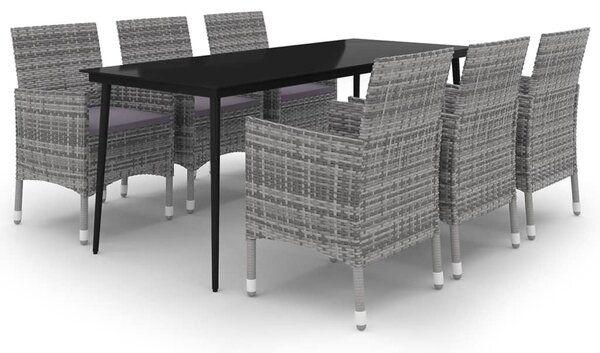 7 részes polyrattan és üveg kerti étkezőgarnitúra párnákkal