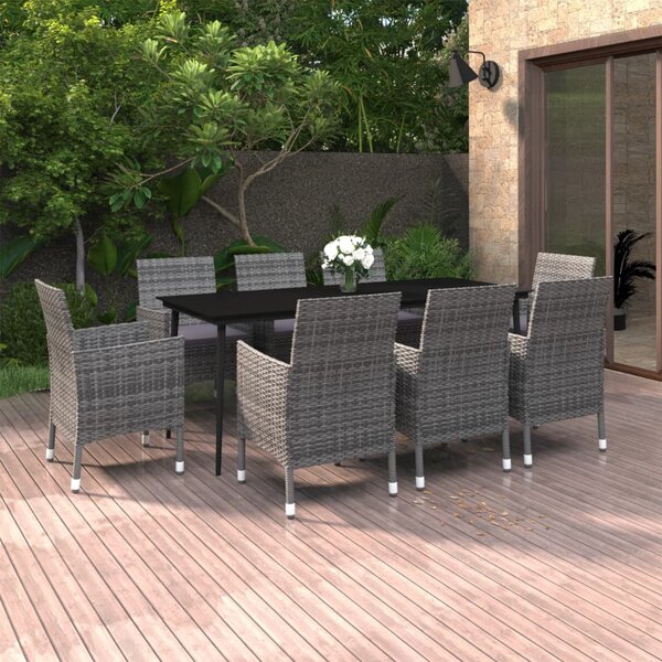 9 részes polyrattan és üveg kerti étkezőgarnitúra párnákkal