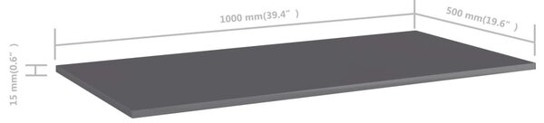 4 db magasfényű szürke forgácslap könyvespolc 100 x 50 x 1,5 cm