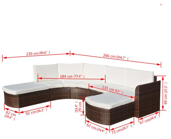 4-részes barna polyrattan kerti bútorszett párnákkal