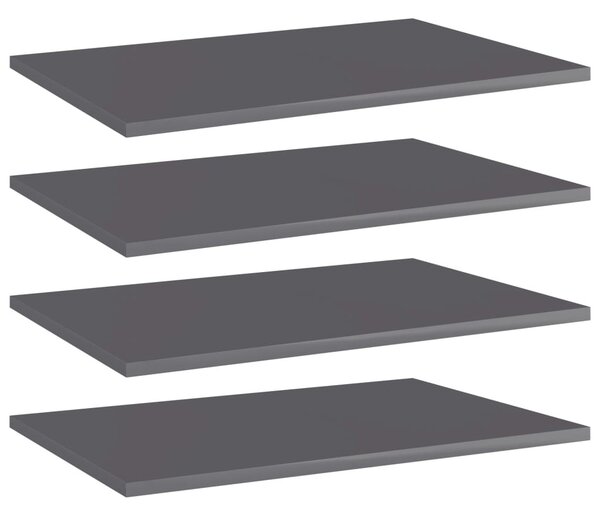 4 db magasfényű szürke forgácslap könyvespolc 60 x 40 x 1,5 cm