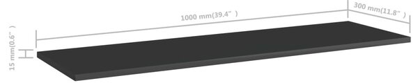 8 db magasfényű fekete forgácslap könyvespolc 100 x 30 x 1,5 cm