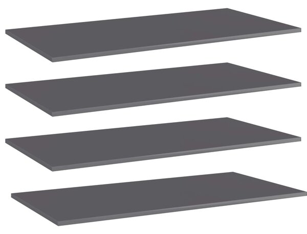 4 db magasfényű szürke forgácslap könyvespolc 100 x 50 x 1,5 cm