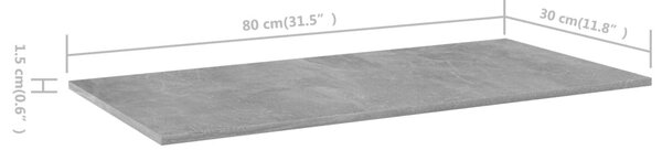 8 db betonszürke forgácslap könyvespolc lap 80 x 30 x 1,5 cm