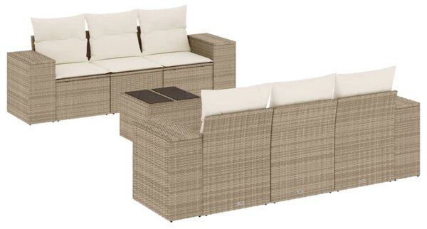 7 részes bézs polyrattan kerti ülőgarnitúra párnákkal