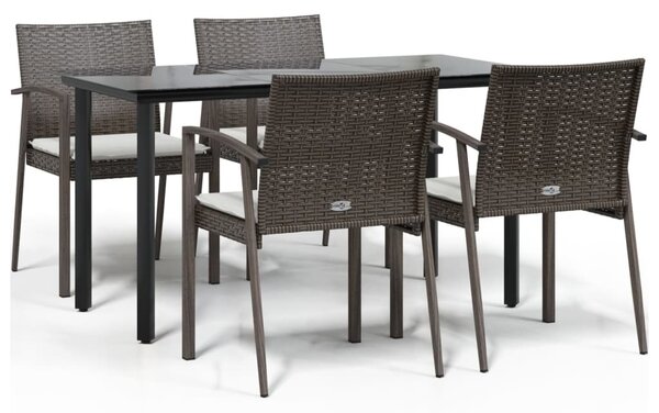 5 részes polyrattan és acél kerti étkezőgarnitúra párnával