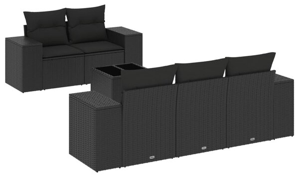6 részes fekete polyrattan kerti ülőgarnitúra párnákkal