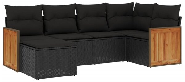 6 részes fekete polyrattan kerti ülőgarnitúra párnákkal
