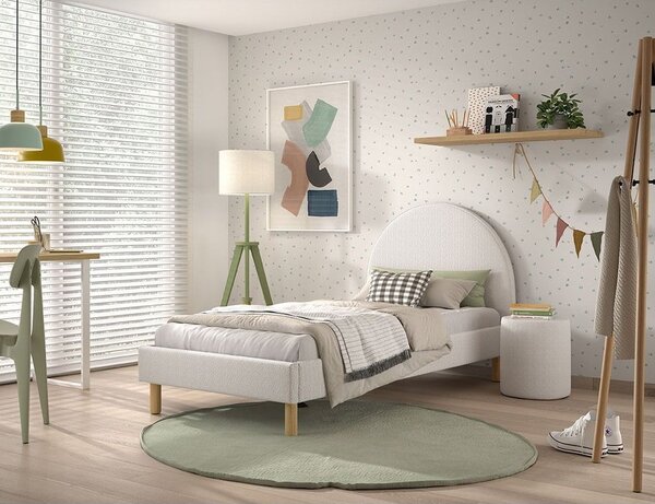Fehér kárpitozott egyszemélyes ágy ágyráccsal 90x200 cm MOON – Vipack