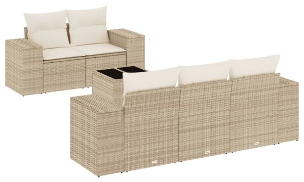 6 részes bézs polyrattan kerti ülőgarnitúra párnával