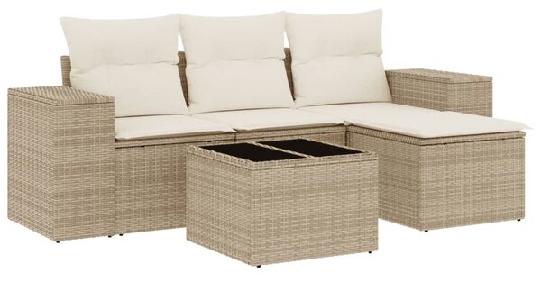 5 részes bézs polyrattan kerti ülőgarnitúra párnákkal