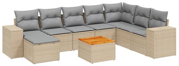 9 részes bézs polyrattan kerti ülőgarnitúra párnákkal