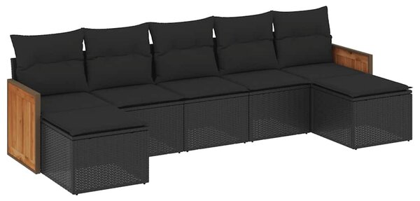 7 részes fekete polyrattan kerti ülőgarnitúra párnával