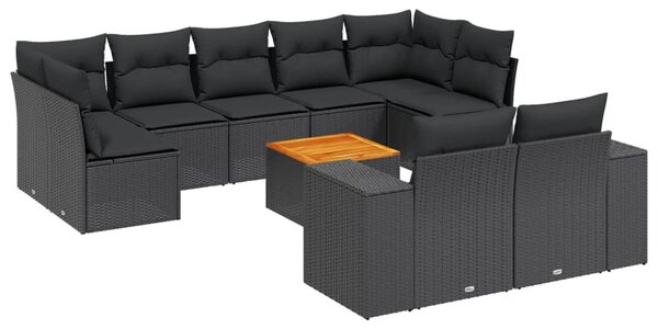 10 részes fekete polyrattan kerti ülőgarnitúra párnákkal