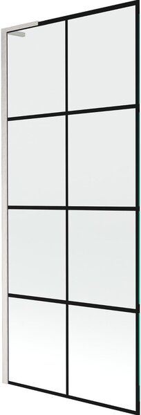 Mexen Next L fürdőkádparaván 1-szárnyú 80 x 150 cm, fekete rácsozat, csiszolt nikkel - 895-080-000-03-77-97