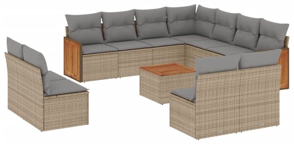 12 részes bézs polyrattan kerti ülőgarnitúra párnákkal