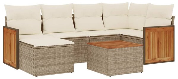 7 részes bézs polyrattan kerti ülőgarnitúra párnákkal