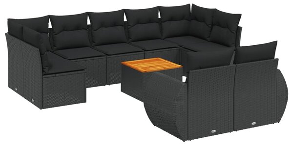 10 részes fekete polyrattan kerti ülőgarnitúra párnákkal