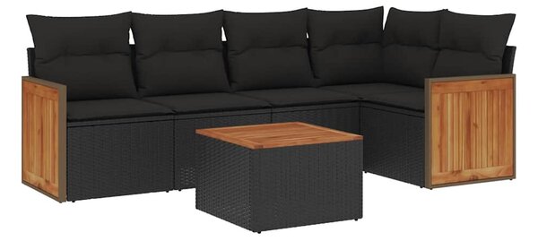 6 részes fekete polyrattan kerti ülőgarnitúra párnákkal