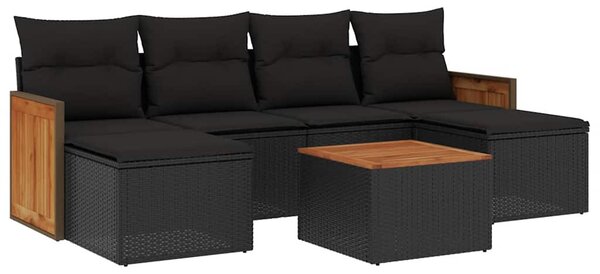 7 részes fekete polyrattan kerti ülőgarnitúra párnával