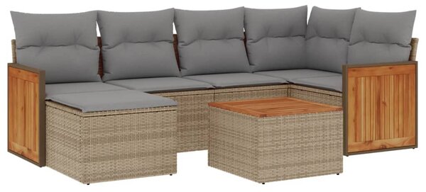 7 részes bézs polyrattan kerti ülőgarnitúra párnákkal