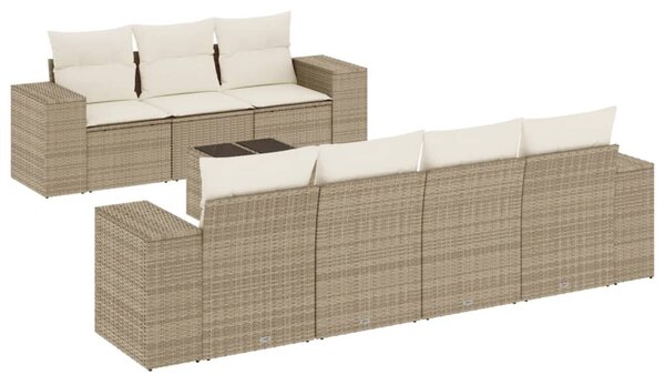 8 részes bézs polyrattan kerti ülőgarnitúra párnával
