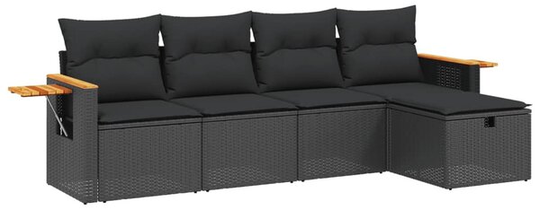 5 részes fekete polyrattan kerti kanapészett párnákkal