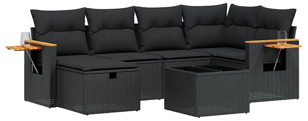 7 részes fekete polyrattan kerti ülőgarnitúra párnával