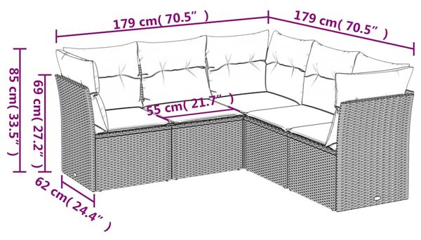 5 részes bézs polyrattan kerti ülőgarnitúra párnákkal