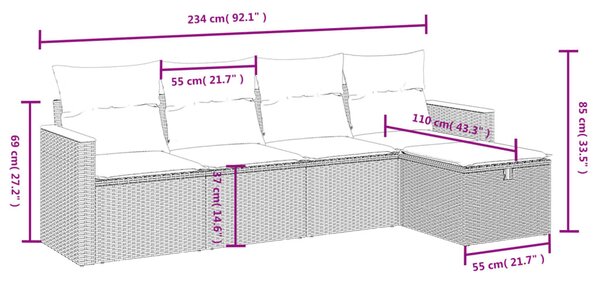 5 részes bézs polyrattan kerti ülőgarnitúra párnákkal