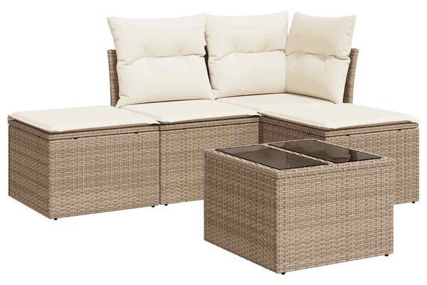 5 részes bézs polyrattan kerti ülőgarnitúra párnákkal