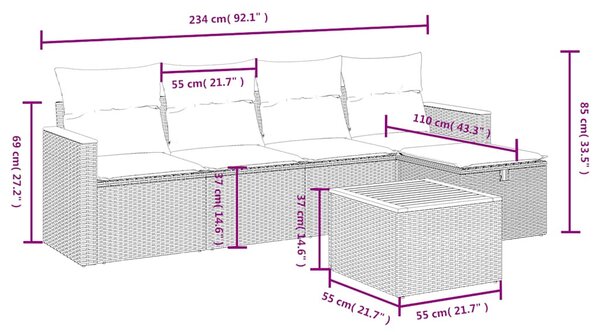 6 részes fekete polyrattan kerti ülőgarnitúra párnákkal