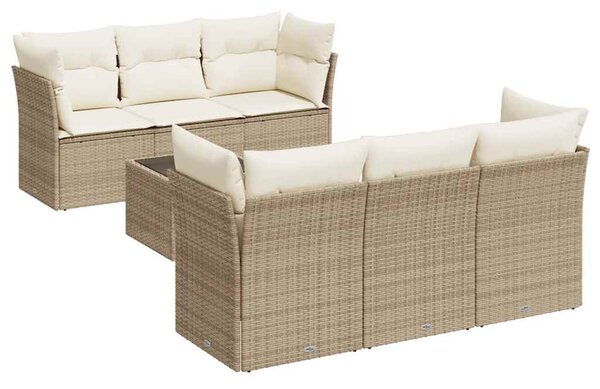 7 részes bézs polyrattan kerti ülőgarnitúra párnákkal