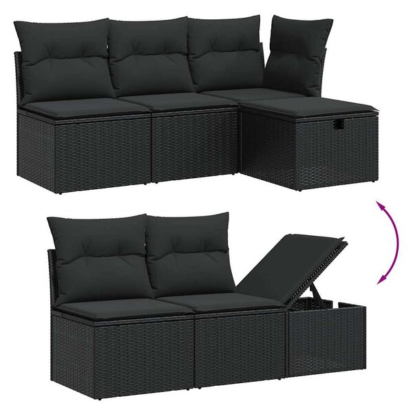 7 részes fekete polyrattan kerti ülőgarnitúra párnával