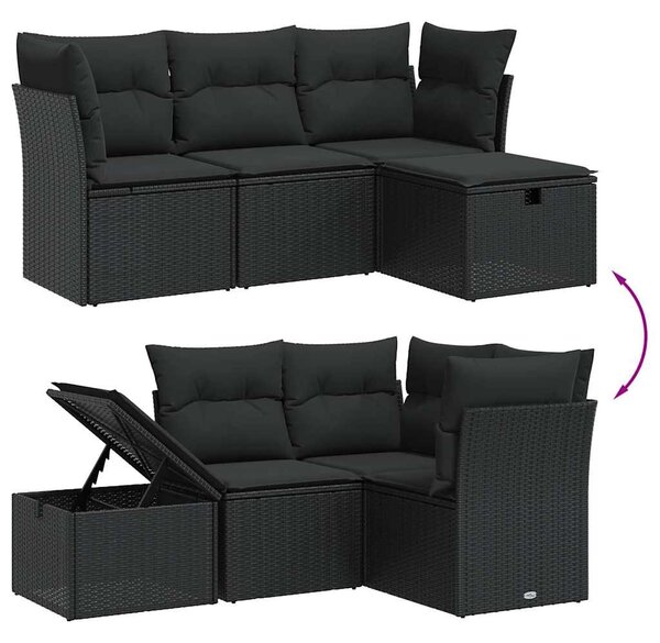 4 részes fekete polyrattan kerti ülőgarnitúra párnákkal