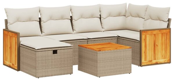 7 részes bézs polyrattan kerti ülőgarnitúra párnákkal