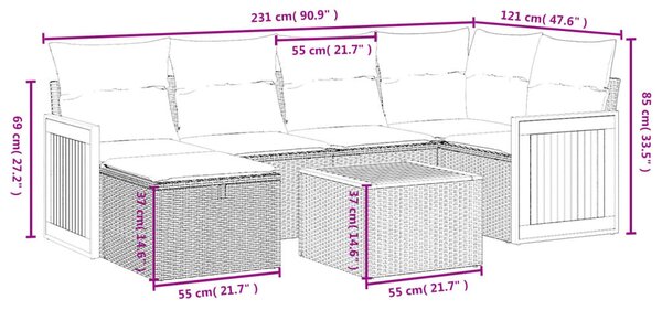 7 részes bézs polyrattan kerti ülőgarnitúra párnákkal