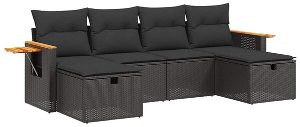 6 részes fekete polyrattan kerti ülőgarnitúra párnákkal