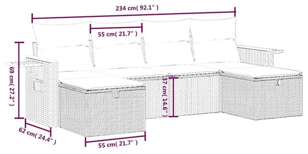 6 részes fekete polyrattan kerti ülőgarnitúra párnákkal