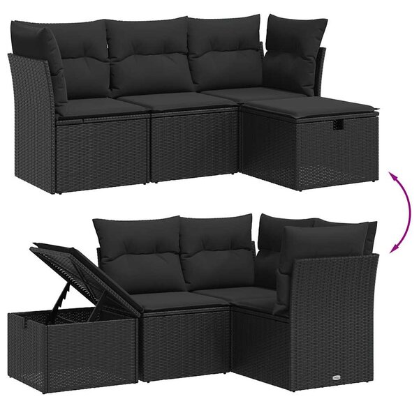 4 részes fekete polyrattan kerti ülőgarnitúra párnákkal