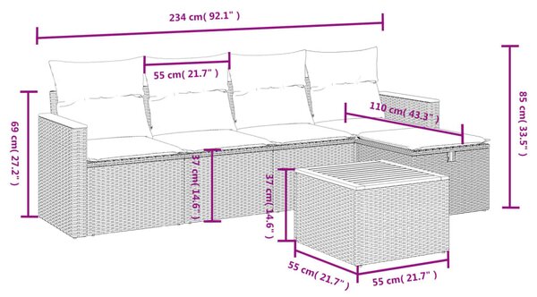 6 részes bézs polyrattan kerti ülőgarnitúra párnával