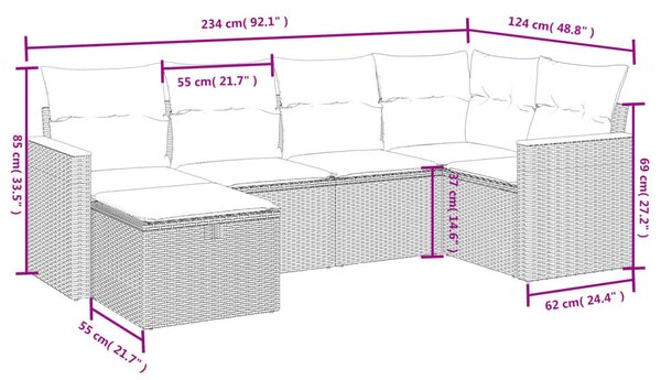 6 részes bézs polyrattan kerti ülőgarnitúra párnával