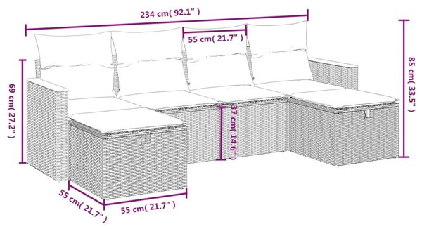 6 részes bézs polyrattan kerti ülőgarnitúra párnával